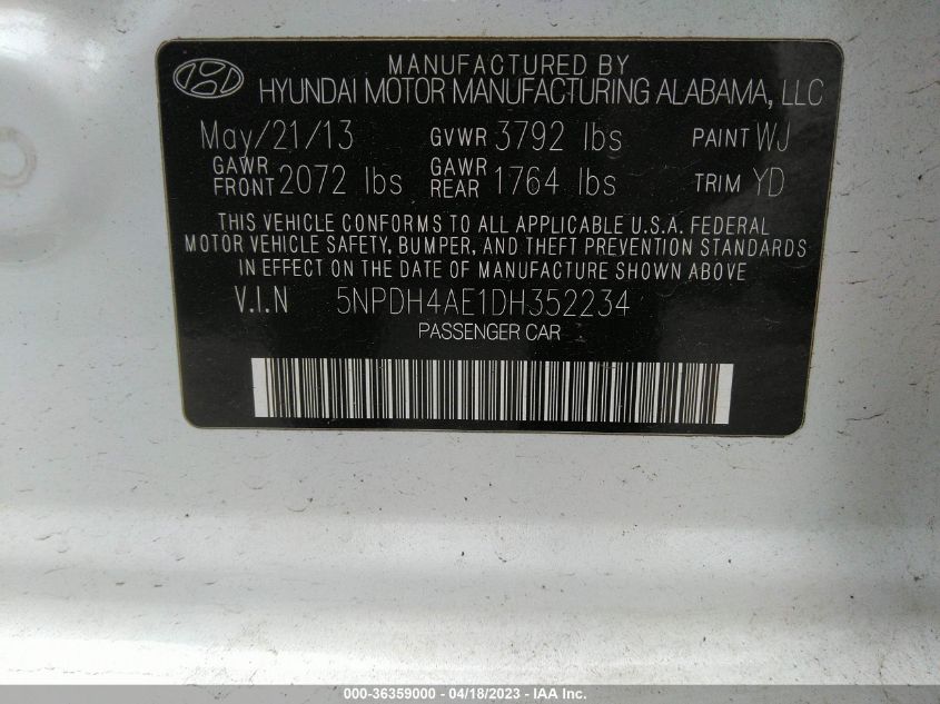 2013 HYUNDAI ELANTRA GLS - 5NPDH4AE1DH352234