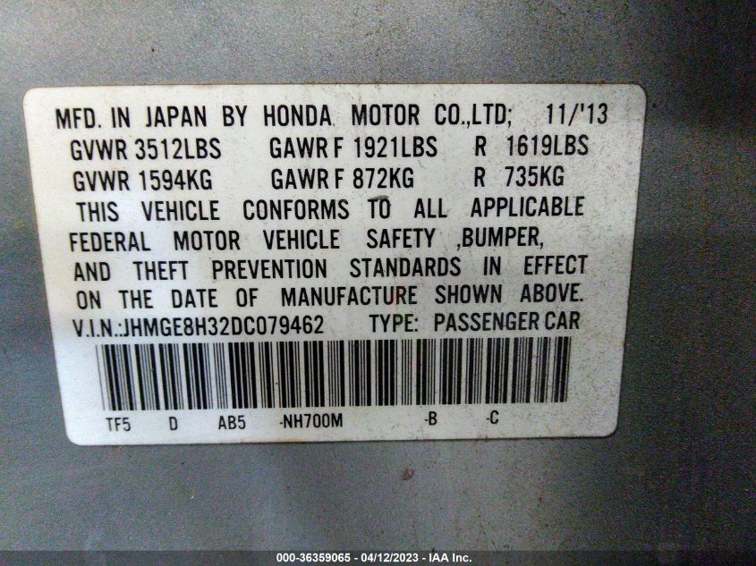 2013 HONDA FIT - JHMGE8H32DC079462