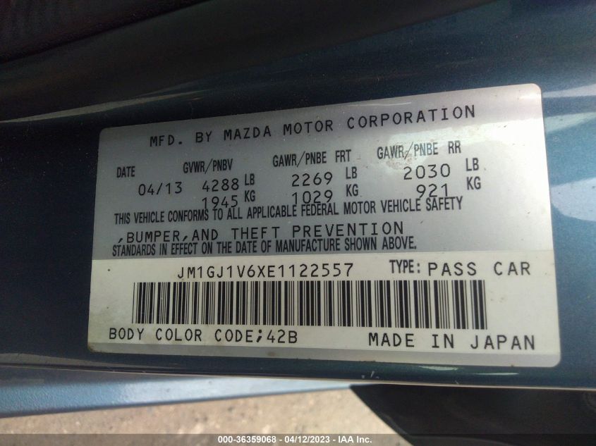 2014 MAZDA MAZDA6 I TOURING - JM1GJ1V6XE1122557