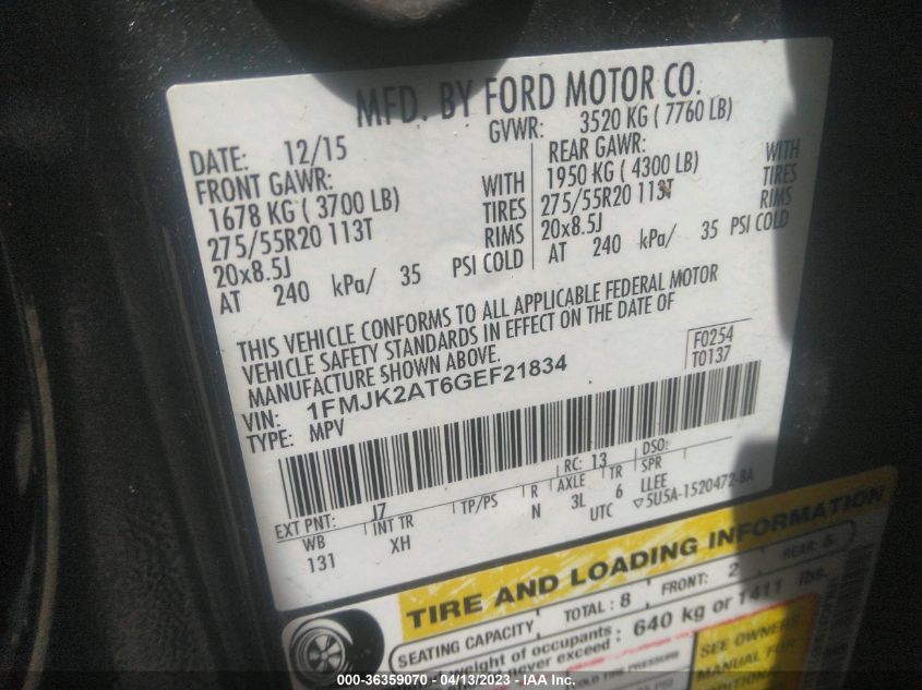 2016 FORD EXPEDITION EL LIMITED - 1FMJK2AT6GEF21834