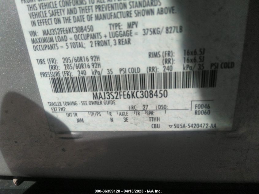 2019 FORD ECOSPORT S - MAJ3S2FE6KC308450