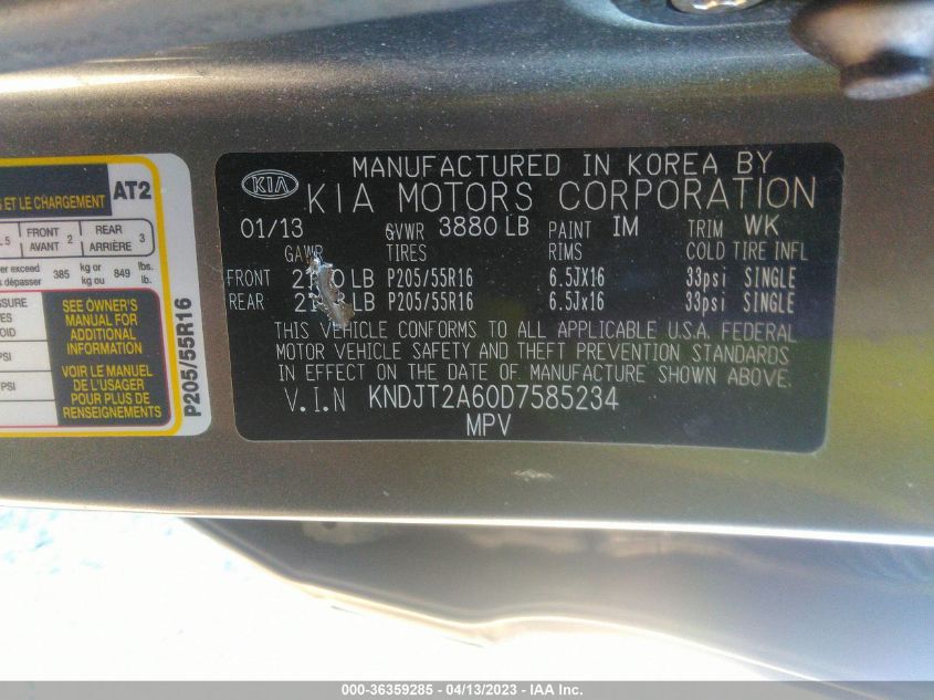 2013 KIA SOUL + - KNDJT2A60D7585234