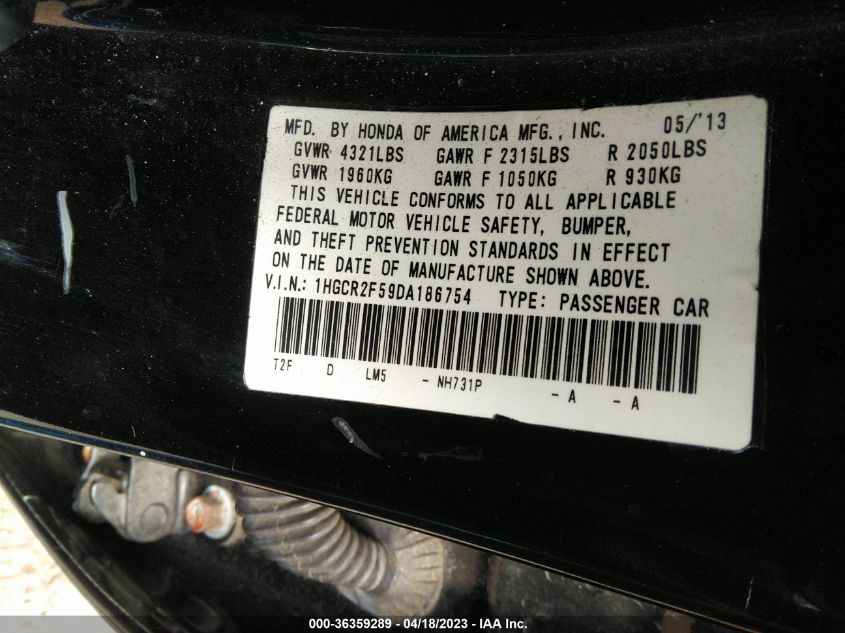 2013 HONDA ACCORD SDN SPORT - 1HGCR2F59DA186754
