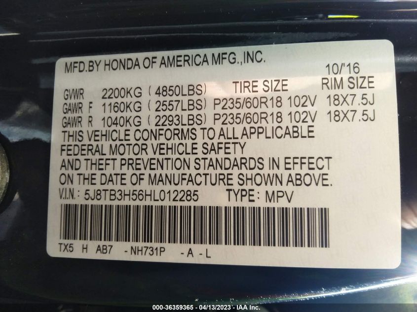 2017 ACURA RDX W - 5J8TB3H56HL012285