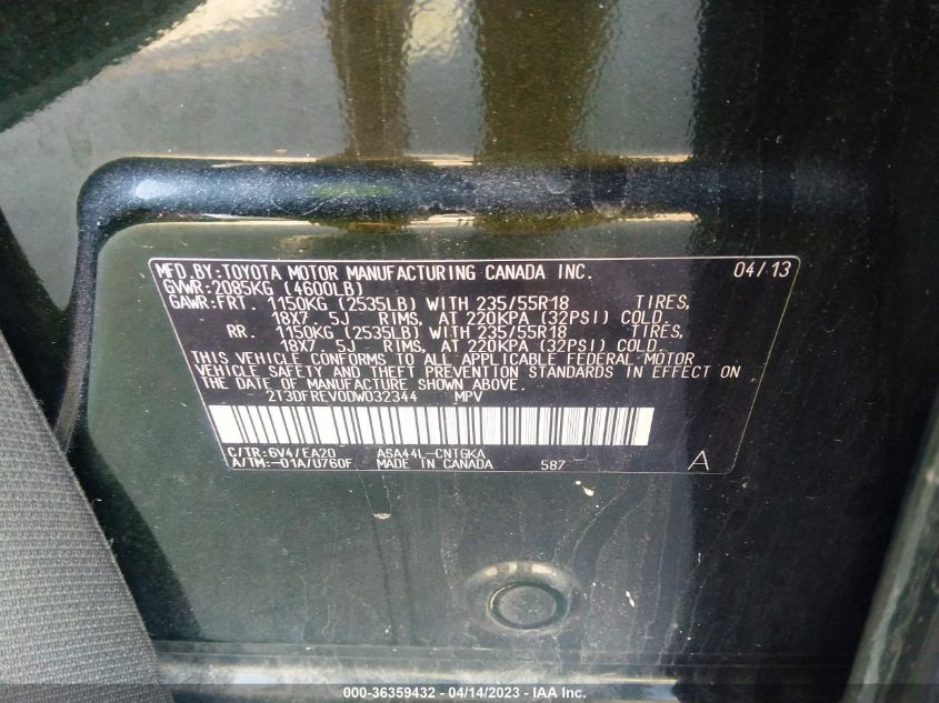 2013 TOYOTA RAV4 LIMITED - 2T3DFREV0DW032344