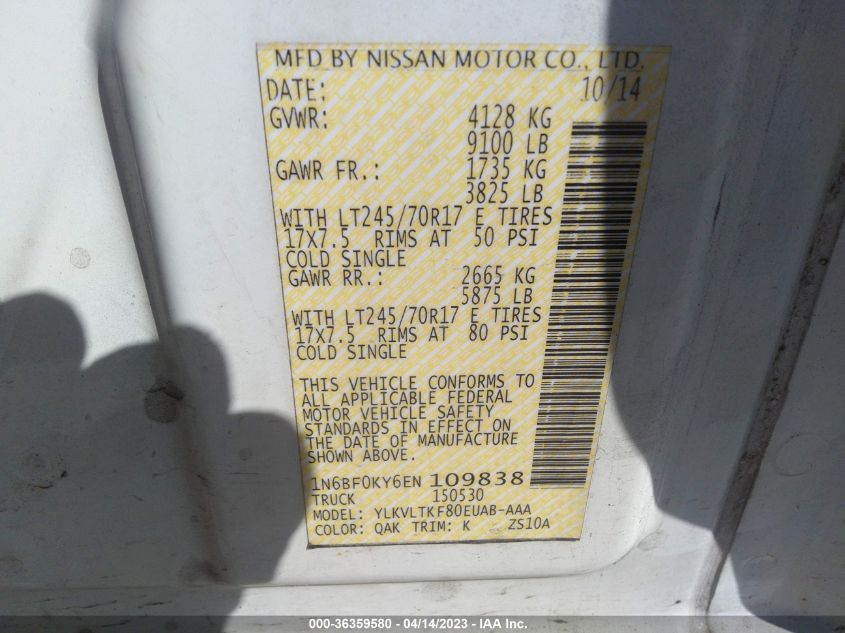 2014 NISSAN NV SV 1N6BF0KY6EN109838