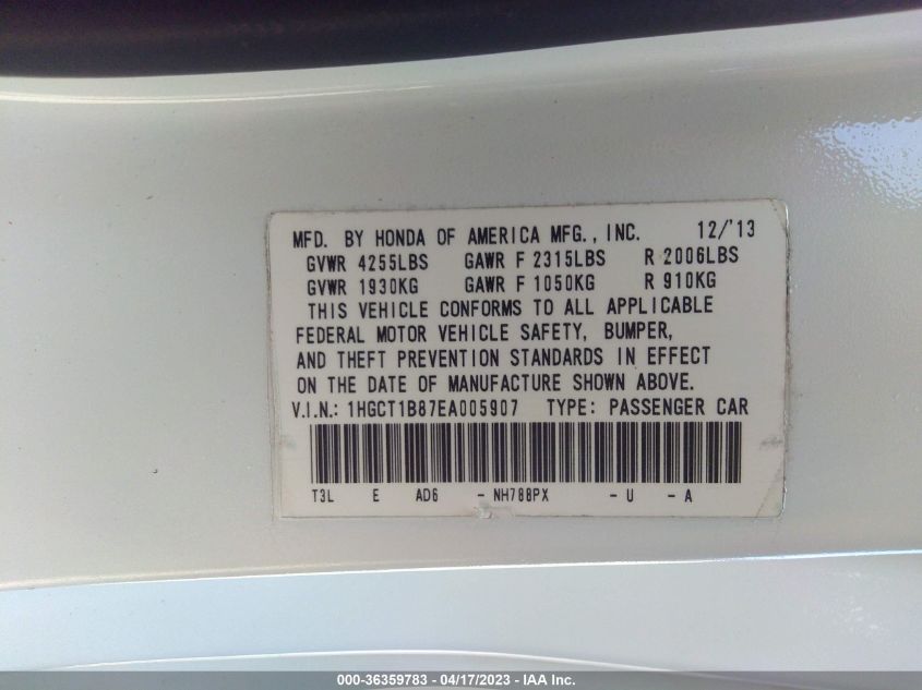 2014 HONDA ACCORD COUPE EX-L - 1HGCT1B87EA005907