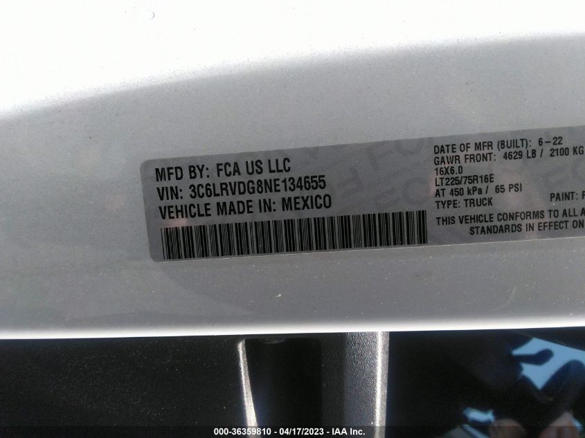2022 RAM PROMASTER CARGO VAN - 3C6LRVDG8NE134655