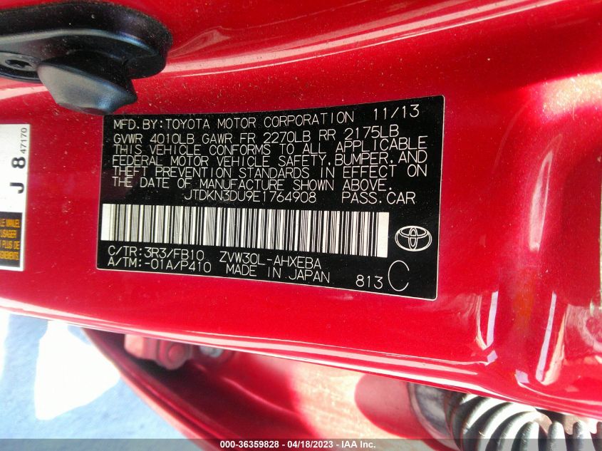 2014 TOYOTA PRIUS FOUR/FIVE/THREE/ONE/TWO - JTDKN3DU9E1764908