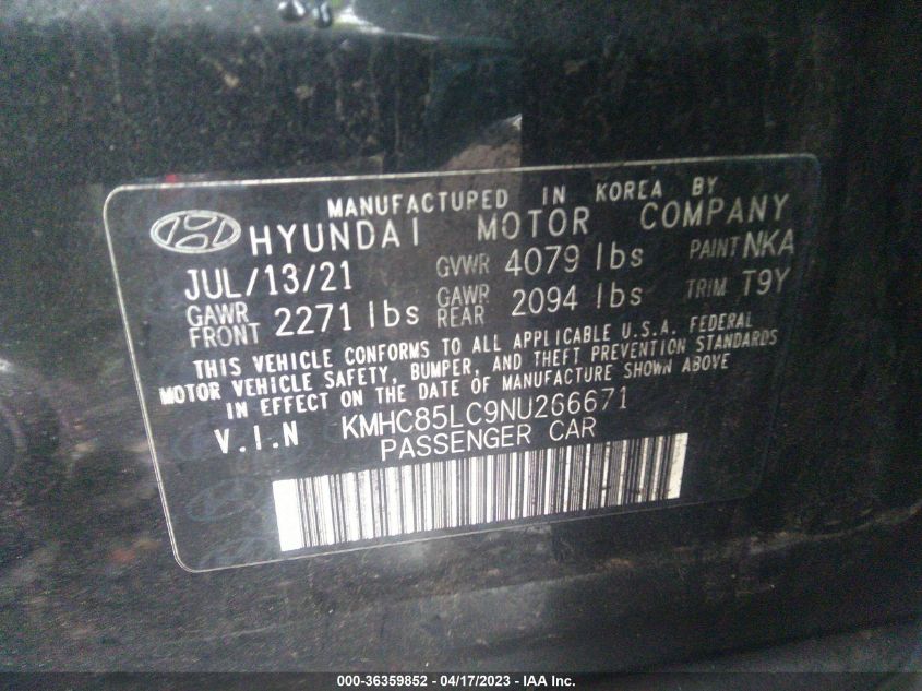 2022 HYUNDAI IONIQ HYBRID SEL - KMHC85LC9NU266671