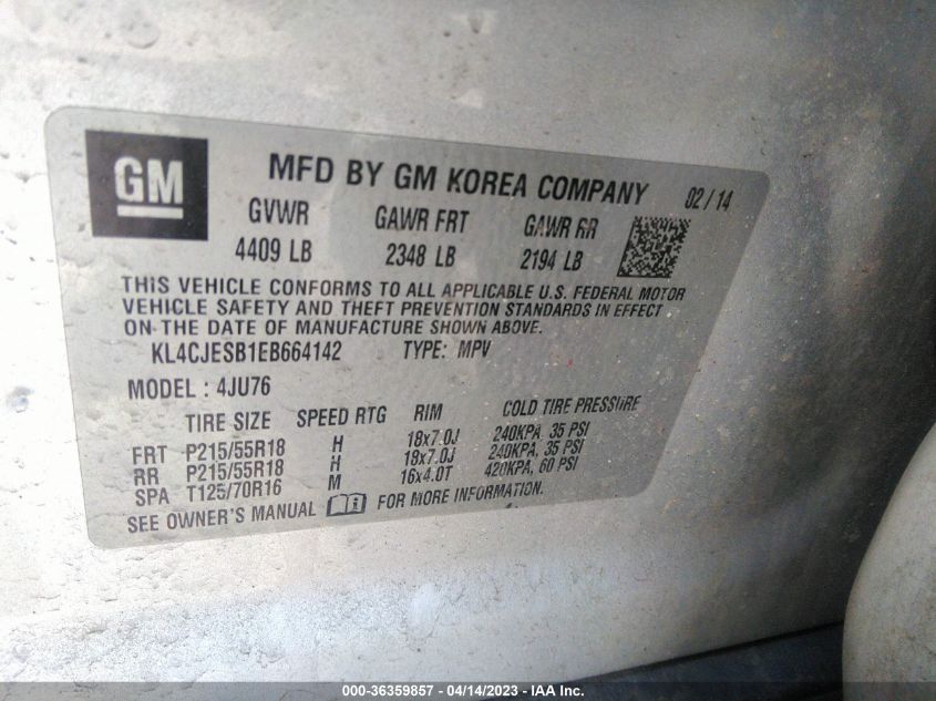 2014 BUICK ENCORE - KL4CJESB1EB664142