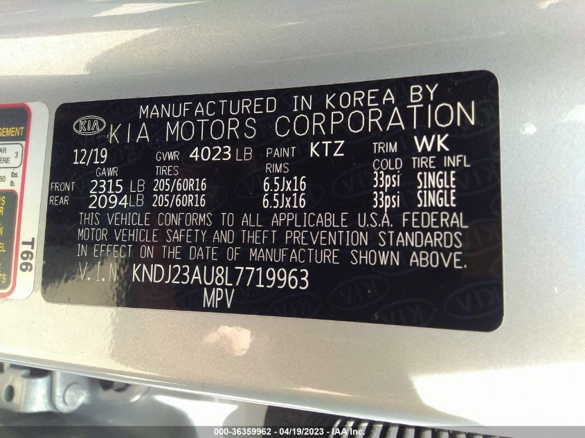 2020 KIA SOUL S - KNDJ23AU8L7719963