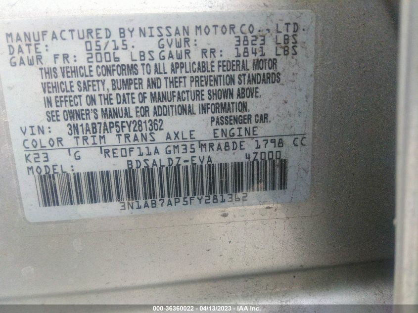 2015 NISSAN SENTRA SV - 3N1AB7AP5FY281362