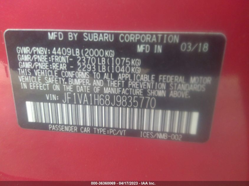 2018 SUBARU WRX LIMITED - JF1VA1H68J9835770