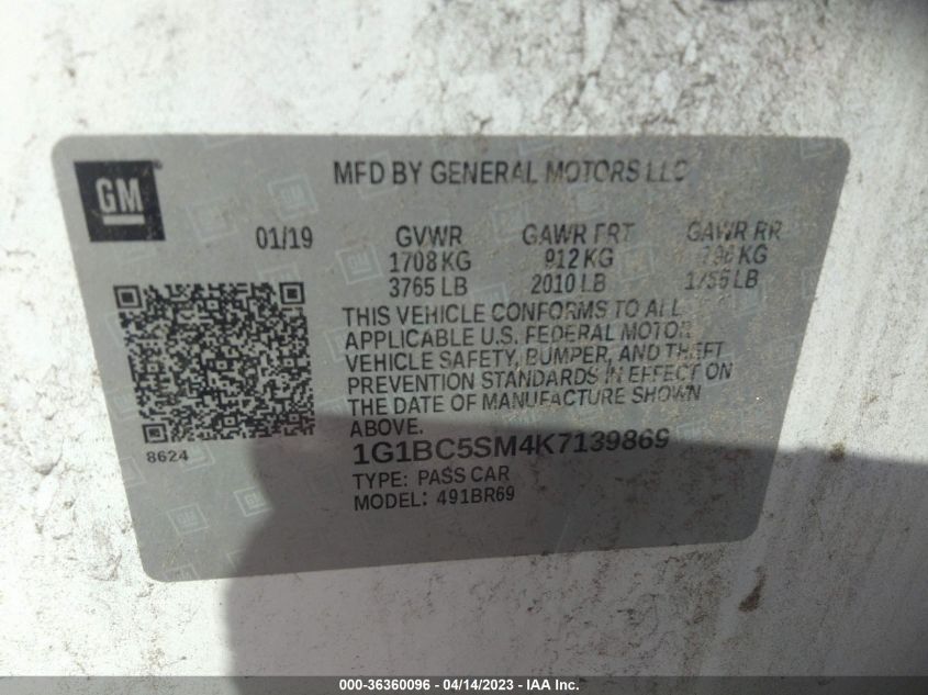 2019 CHEVROLET CRUZE LS - 1G1BC5SM4K7139869