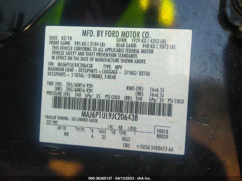 2018 FORD ECOSPORT SE - MAJ6P1UL9JC206438