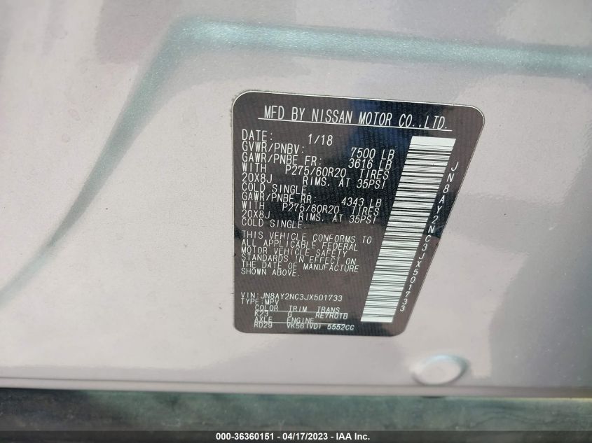 2018 NISSAN ARMADA SL - JN8AY2NC3JX501733