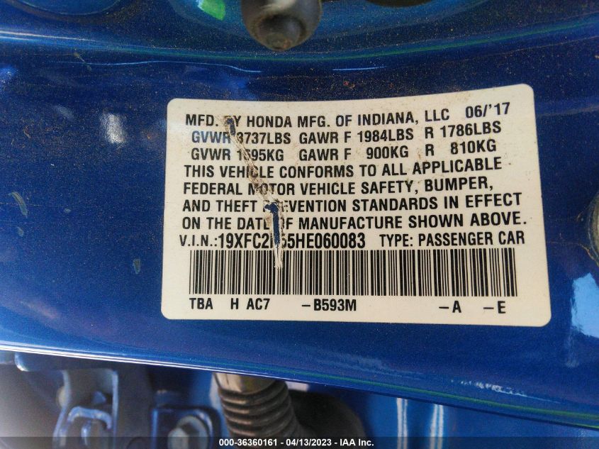 2017 HONDA CIVIC SEDAN LX - 19XFC2F55HE060083