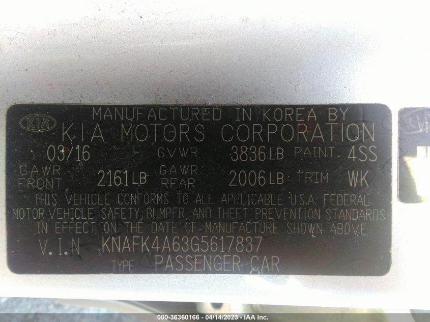 2016 KIA FORTE LX - KNAFK4A63G5617837