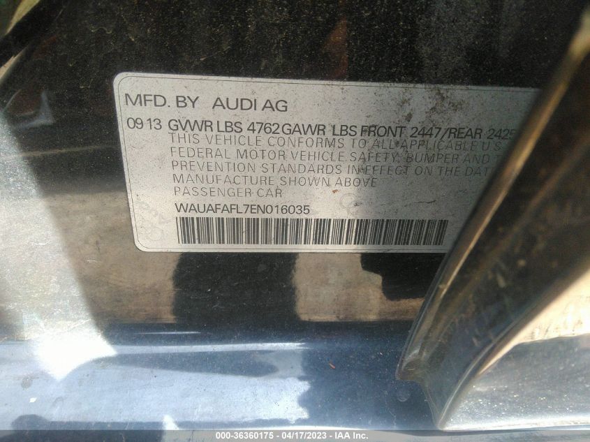 2014 AUDI A4 PREMIUM - WAUAFAFL7EN016035