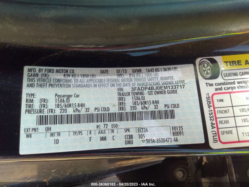 2014 FORD FIESTA SE - 3FADP4BJ0EM133717