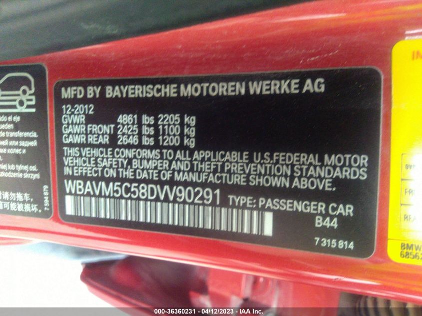 2013 BMW X1 XDRIVE35I - WBAVM5C58DVV90291