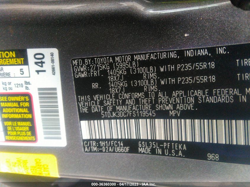 2015 TOYOTA SIENNA LE - 5TDJK3DC7FS119545
