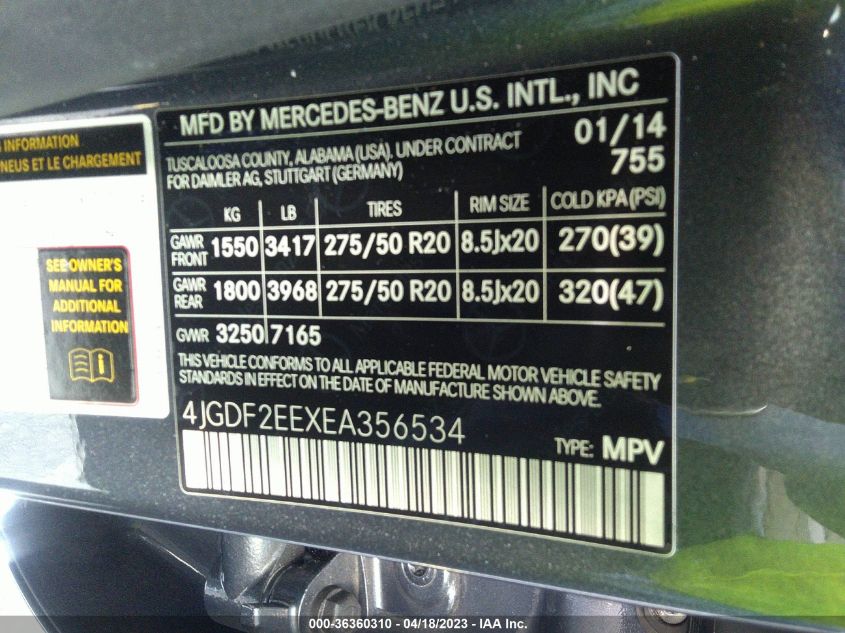 2014 MERCEDES-BENZ GL-CLASS GL 350 BLUETEC 4JGDF2EEXEA356534