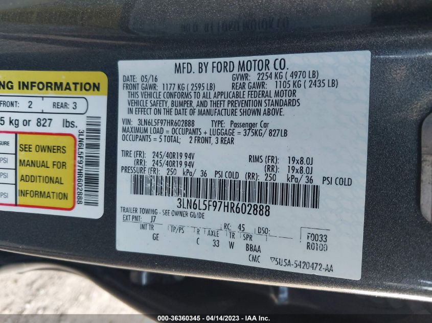 2017 LINCOLN MKZ RESERVE - 3LN6L5F97HR602888