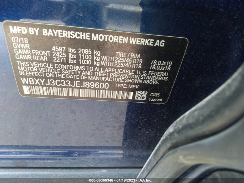 VIN WBXYJ3C33JEJ89600 2018 BMW X2 SDRIVE28I