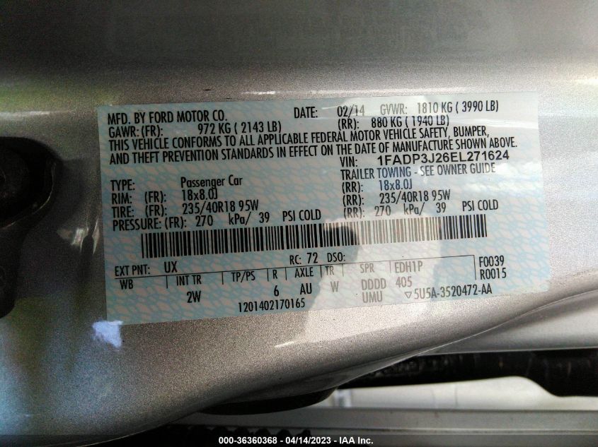 2014 FORD FOCUS TITANIUM - 1FADP3J26EL271624