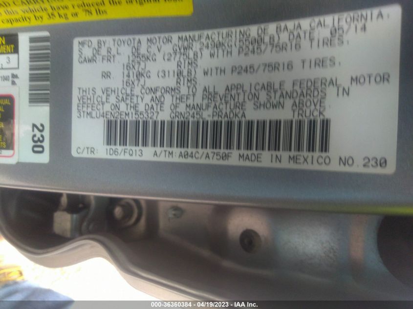 2014 TOYOTA TACOMA - 3TMLU4EN2EM155327