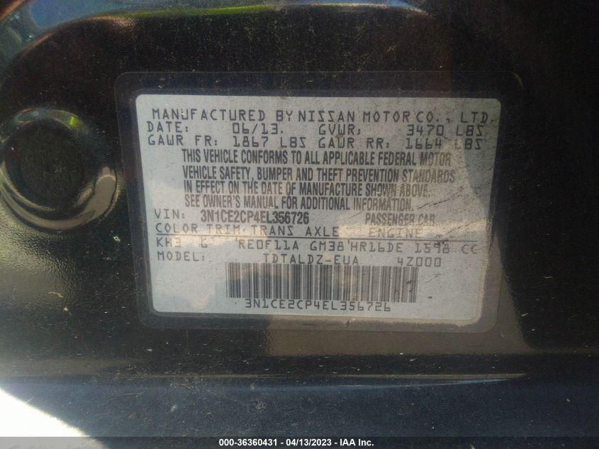 2014 NISSAN VERSA NOTE SV - 3N1CE2CP4EL356726