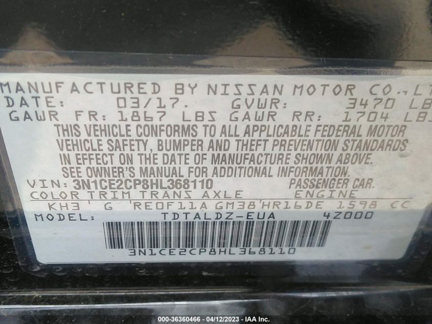 2017 NISSAN VERSA NOTE SV - 3N1CE2CP8HL368110