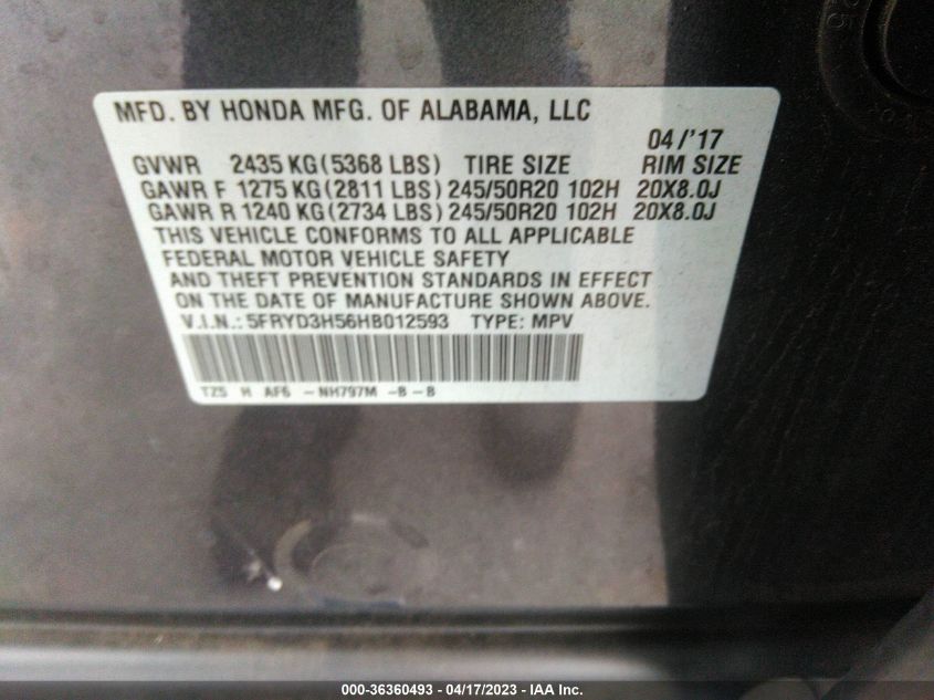 2017 ACURA MDX W/TECHNOLOGY PKG - 5FRYD3H56HB012593