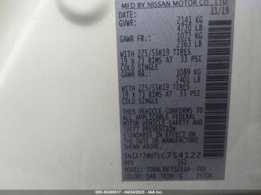 2020 NISSAN ROGUE SL - 5N1AT2MV7LC754122