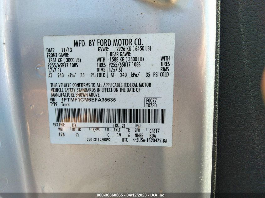 2014 FORD F-150 XL/XLT/STX - 1FTMF1CM6EFA35635
