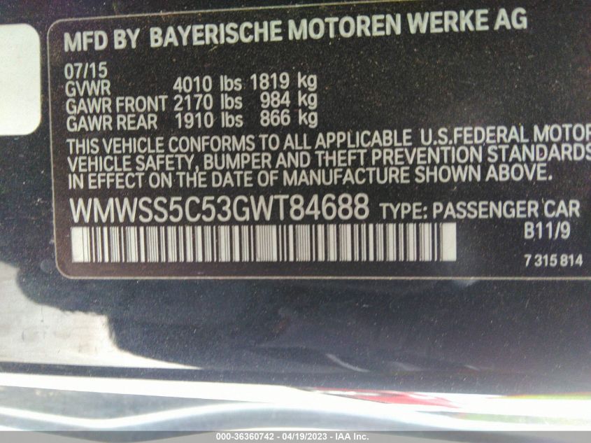 2016 MINI COOPER PACEMAN S - WMWSS5C53GWT84688