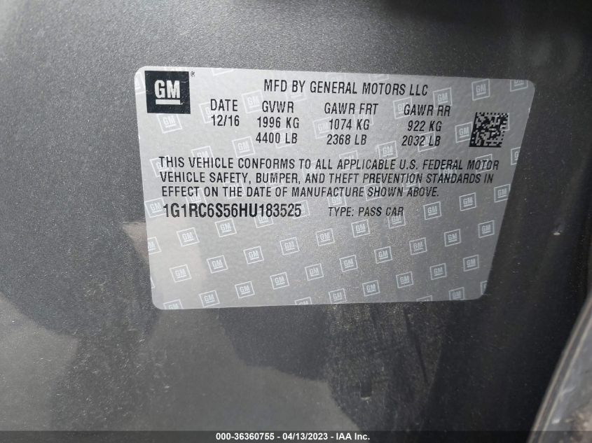 2017 CHEVROLET VOLT LT - 1G1RC6S56HU183525