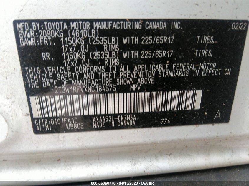 2022 TOYOTA RAV4 XLE - 2T3W1RFVXNC184575