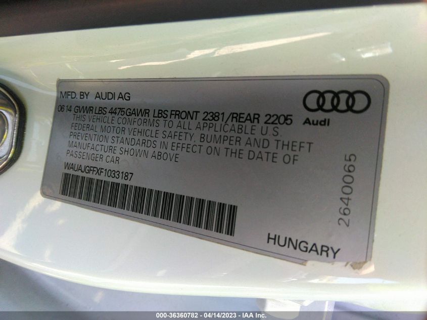 2015 AUDI A3 2.0 TDI PREMIUM - WAUAJGFFXF1033187