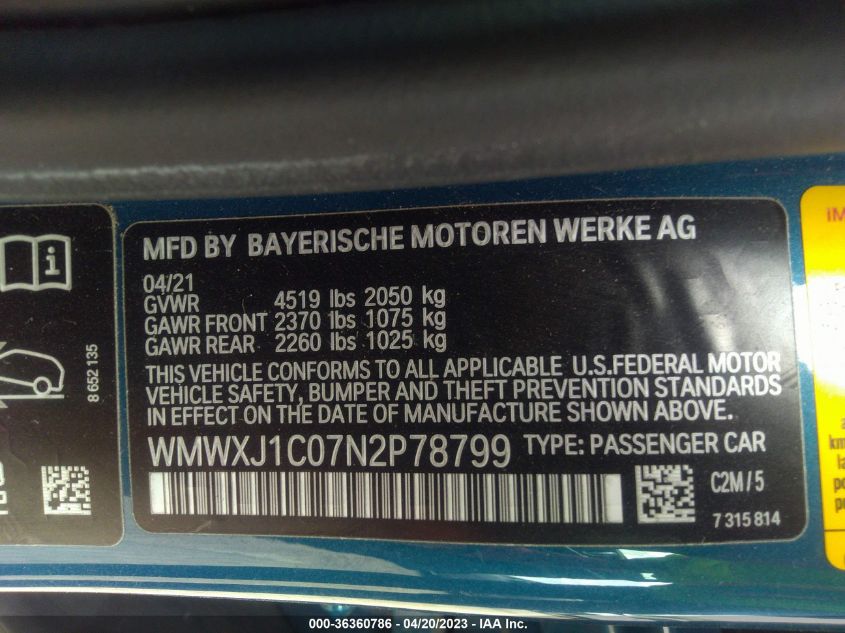 2022 MINI CLUBMAN COOPER S - WMWXJ1C07N2P78799