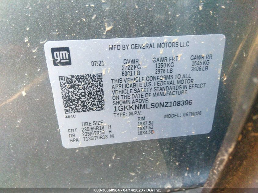 2022 GMC ACADIA SLT - 1GKKNMLS0NZ108396