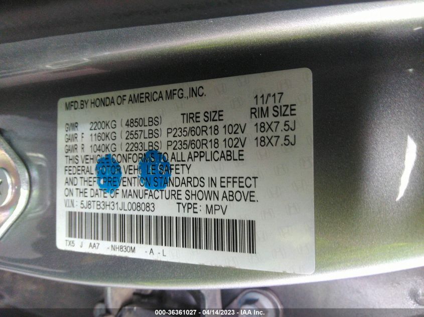 2018 ACURA RDX - 5J8TB3H31JL008083