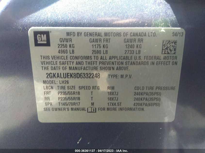 2013 GMC TERRAIN SLT - 2GKALUEK8D6332248