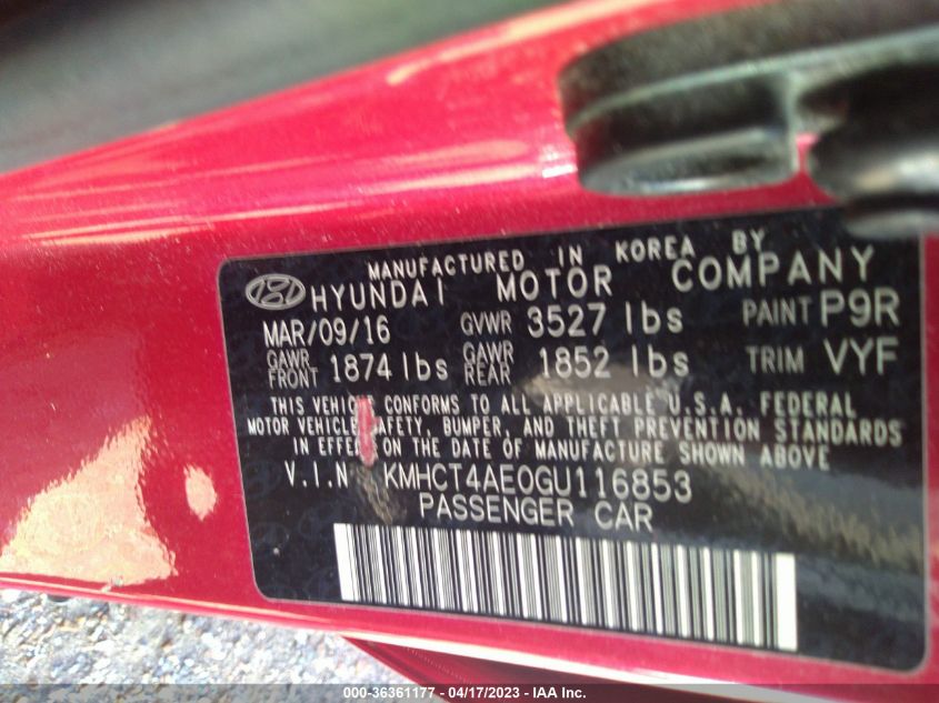 2016 HYUNDAI ACCENT SE - KMHCT4AE0GU116853