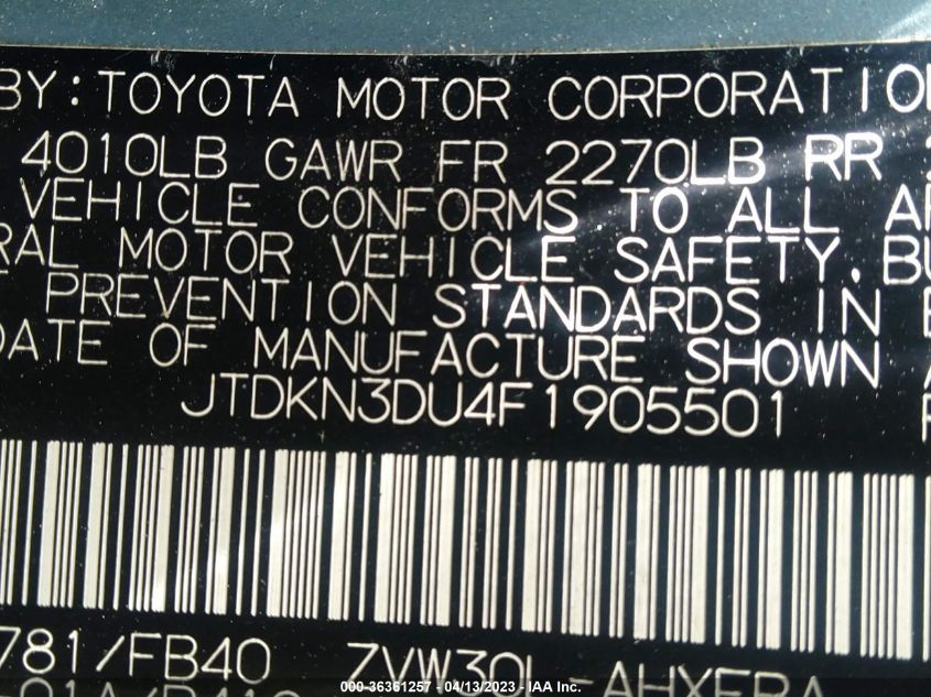 2015 TOYOTA PRIUS FOUR - JTDKN3DU4F1905501