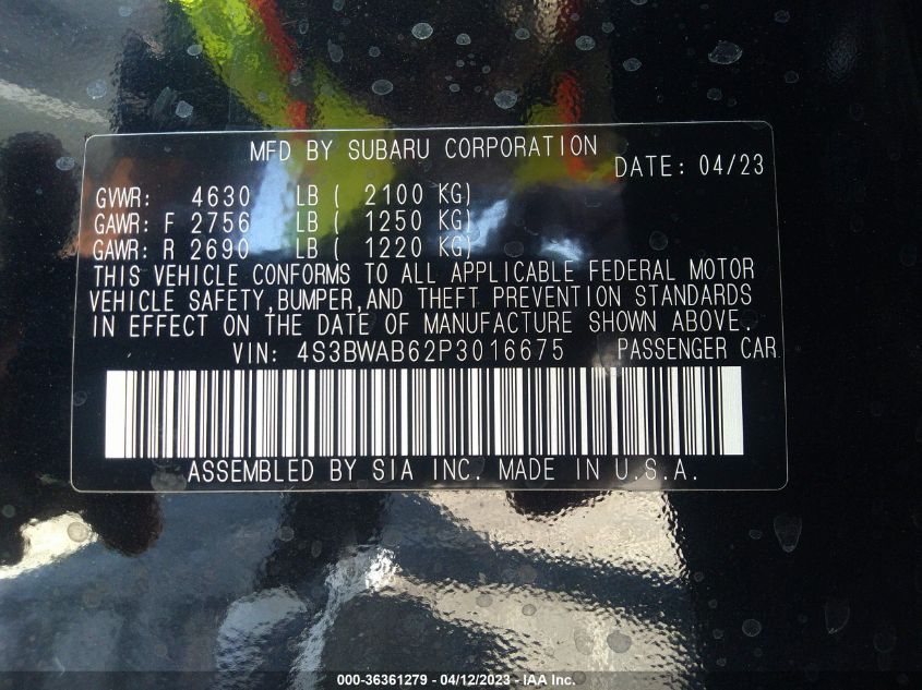 2023 SUBARU LEGACY - 4S3BWAB62P3016675