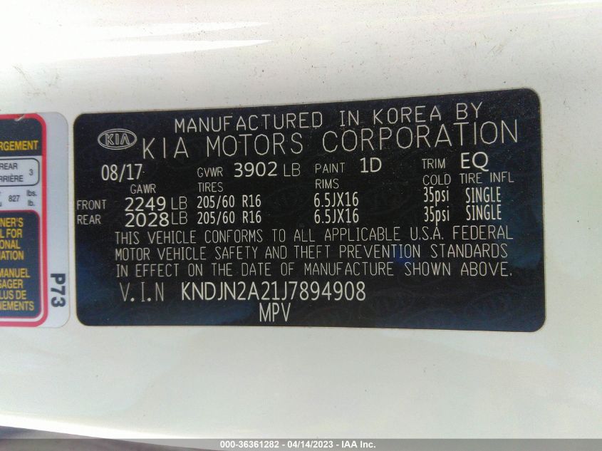 2018 KIA SOUL BASE - KNDJN2A21J7894908
