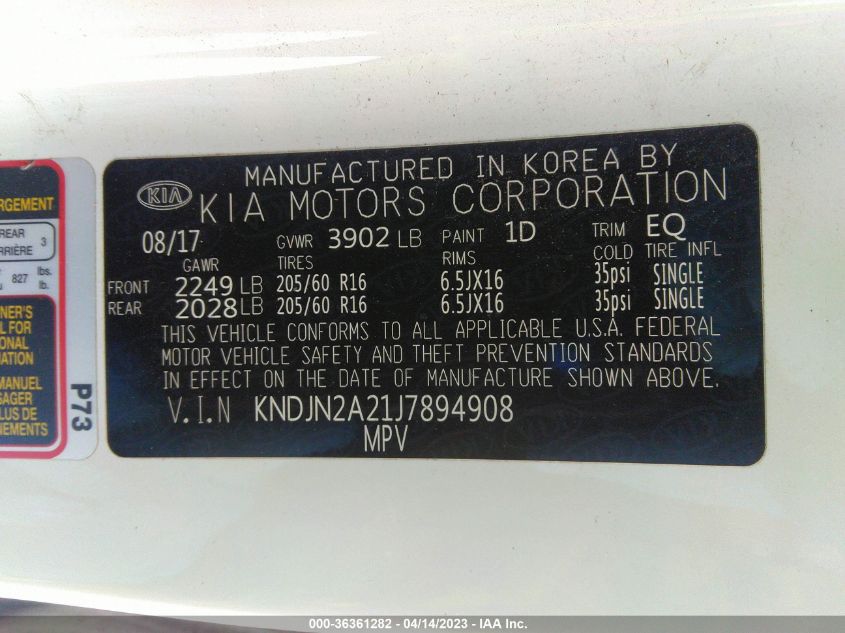 VIN KNDJN2A21J7894908 2018 KIA SOUL no.9